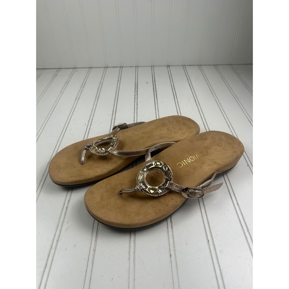 Vionic Ricci Gold Leather Jeweled Thong Sandals Women's Size 10 - Picture 3 of 9